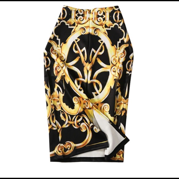 NWT Black & Gold Baroque Pencil Skirt - Picture 2 of 7